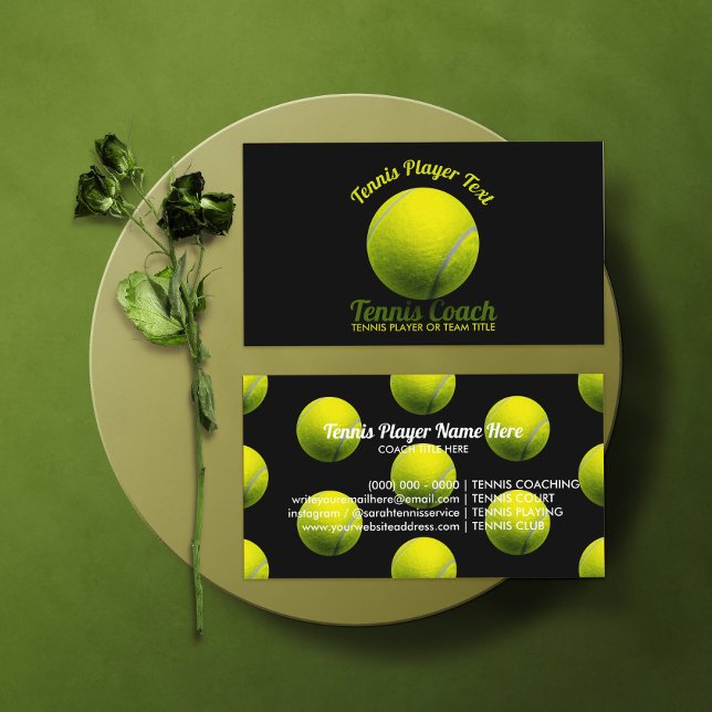 Tennis Ball Coach Black Business Card (Creator Uploaded)
