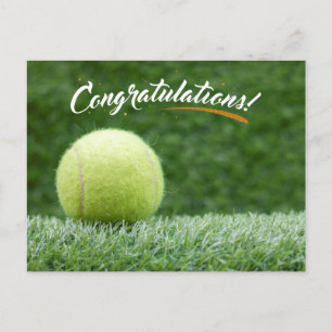 Tennis ball congratulations on green postcard