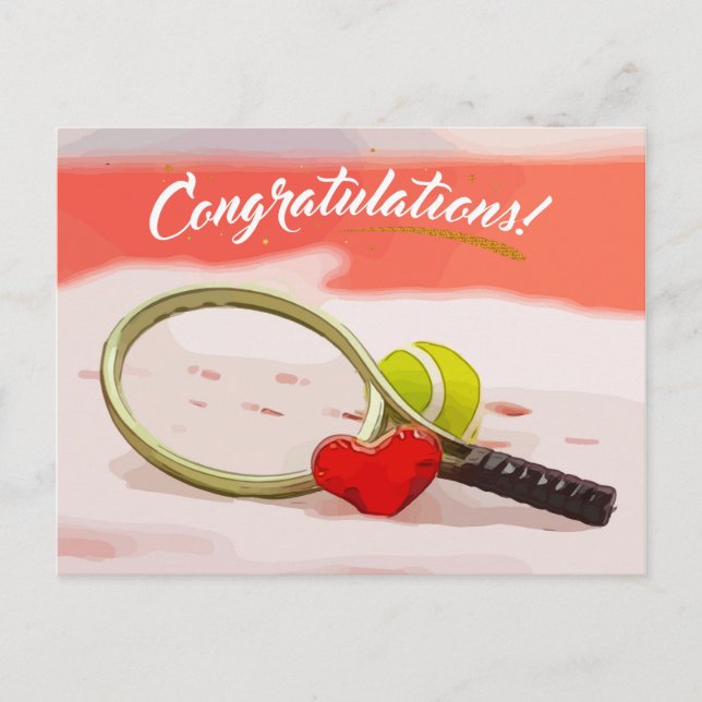 Tennis  ball  congratulations  on red with love postcard (Front)