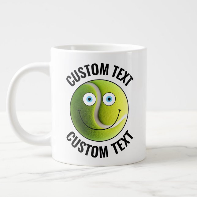 Tennis Ball Custom Happy Face & Personalized Text Giant Coffee Mug (Left)