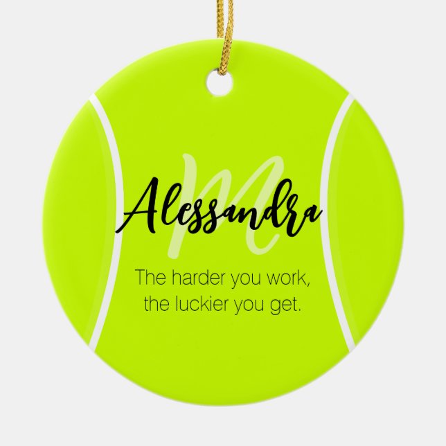 Tennis ball custom name & text ceramic ornament (Front)