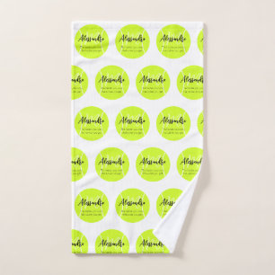 Tennis ball custom name & text hand towel 