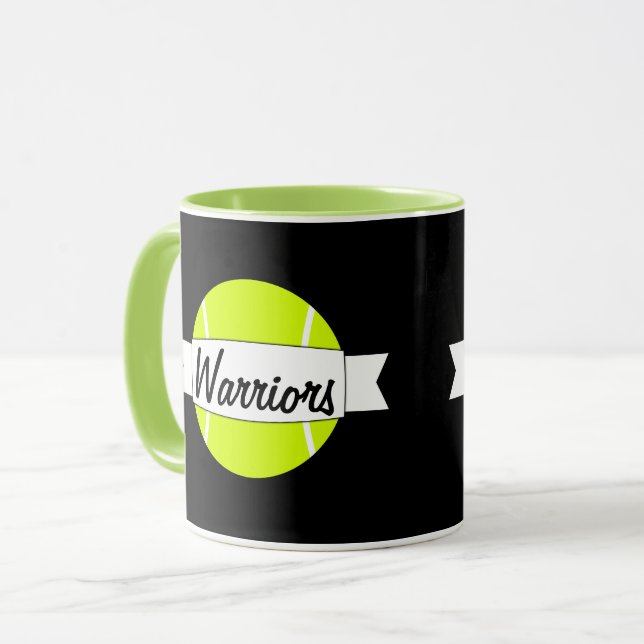 Tennis Ball Custom Team Name or Text Coffee Mug (Front Left)