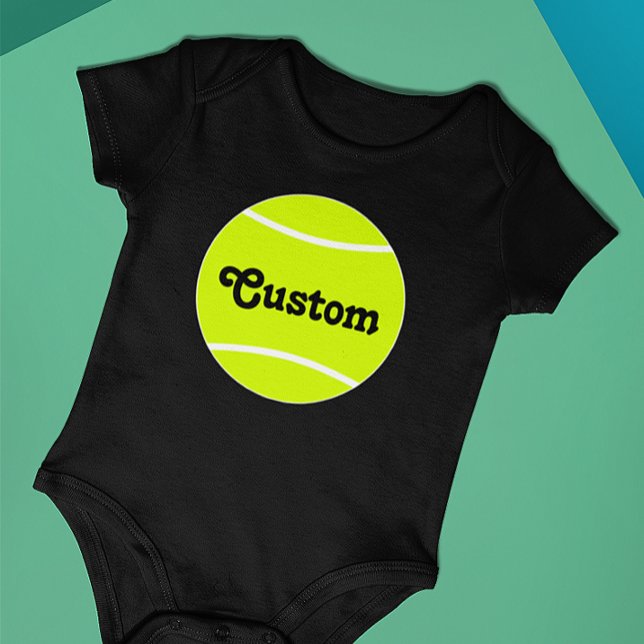 Tennis Ball Custom Text Tennis Baby Suit Bodysuit (Tennis baby onesie bodysuit with custom team name or text)