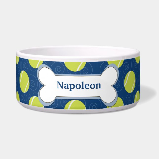 Tennis Ball Customized Dog Food Bowl - Navy Blue (Front)