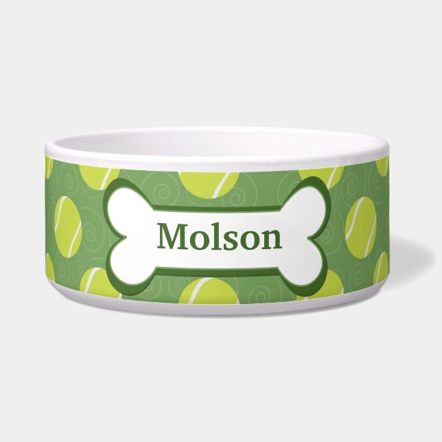 Tennis Ball Customized Pet Dog Food Bowl - Green (Front)