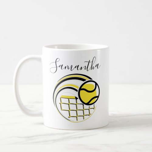 Tennis Ball Flying Over the Net Personalized Sport Coffee Mug