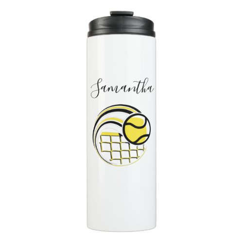Tennis Ball Flying Over the Net Personalized Sport Thermal Tumbler