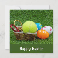 Tennis ball for Easter Holiday with colorful eggs