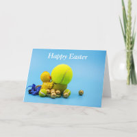 Tennis ball for Easter Holiday with eggs in basket