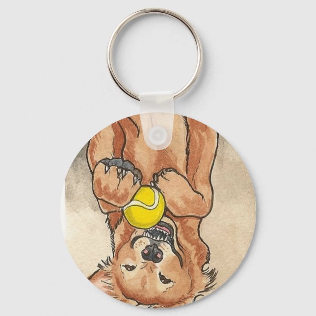 Tennis Ball Fun Golden Retriever Dog Art Keychain (Front)
