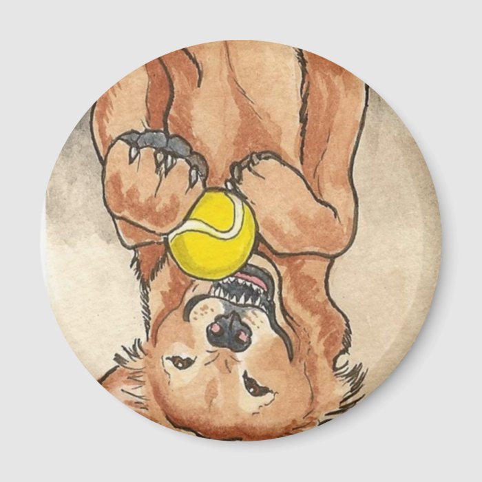 Tennis Ball Fun Golden Retriever Dog Art Magnet