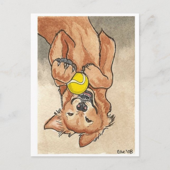 Tennis Ball Fun Golden Retriever Dog Art Postcard (Front)