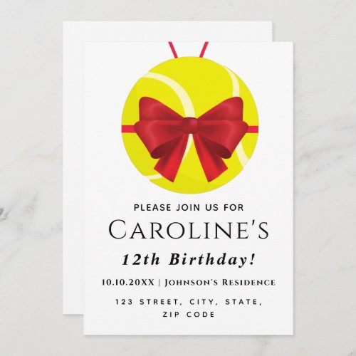 Tennis Ball Gift Red Bow Celebrate Birthday Party  Invitation