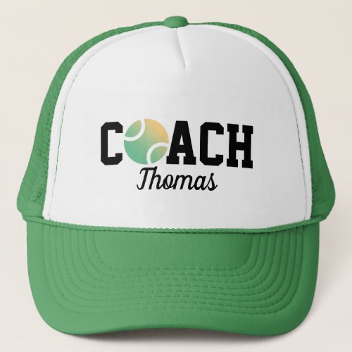 Tennis Ball Green  Yellow Coach Instructor Name Trucker Hat