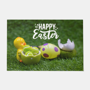 Tennis ball Happy Easter with eggs and ball  Doormat