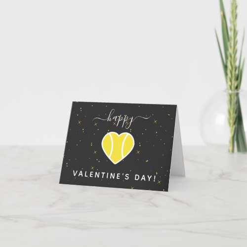 Tennis Ball Heart Valentines Day Sparkly Sports Thank You Card