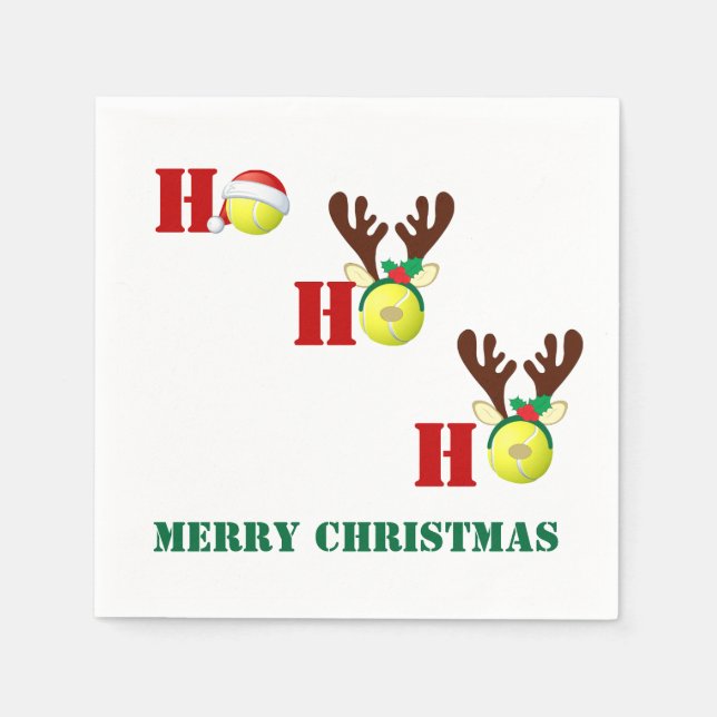 Tennis Ball Ho Ho Ho Santa Reindeer Christmas Napkins (Front)