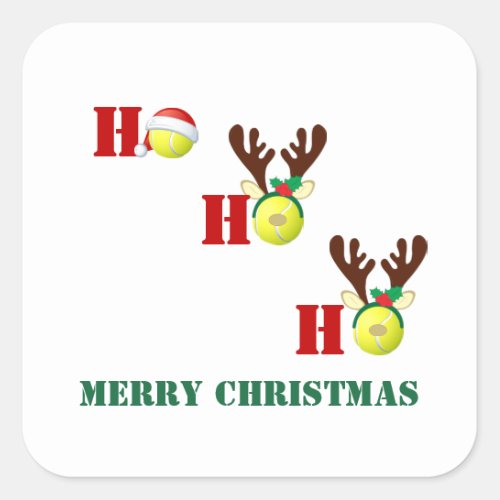 Tennis Ball Ho Ho Ho Santa Reindeer Christmas Square Sticker