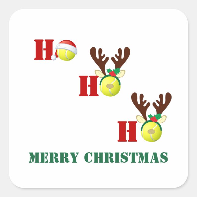 Tennis Ball Ho Ho Ho Santa Reindeer Christmas Square Sticker (Front)