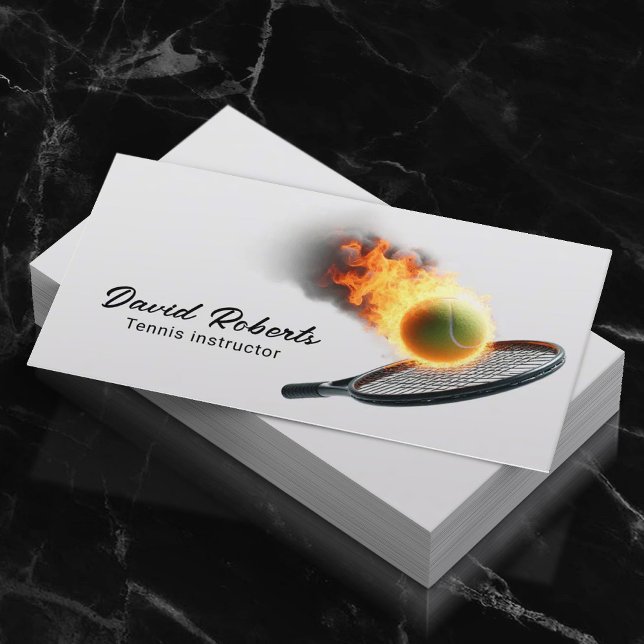 Tennis Ball in Fire Professional Tennis Instructor Business Card (Creator Uploaded)