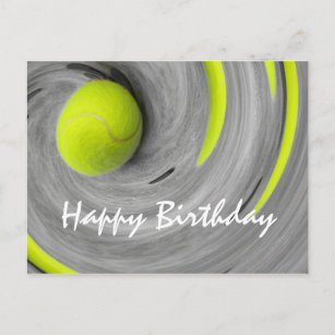 Tennis ball in spinning on the court birthday postcard