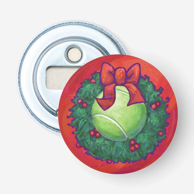 Tennis Ball in Wreath on Red Bottle Opener (Front)