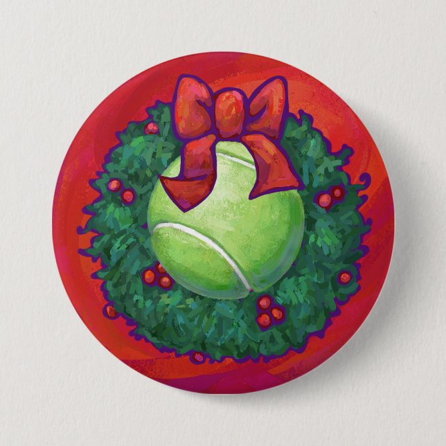 Tennis Ball in Wreath on Red Button (Front)