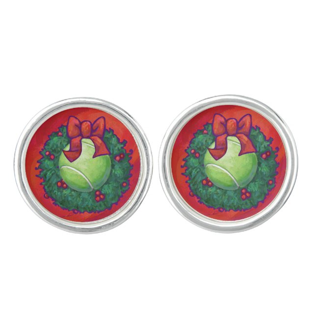 Tennis Ball in Wreath on Red Cufflinks (Front)