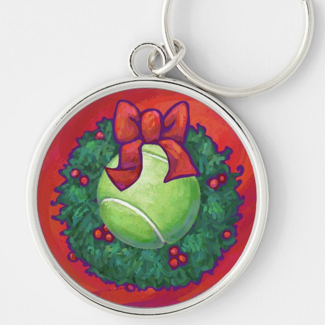 Tennis Ball in Wreath on Red Keychain (Front)