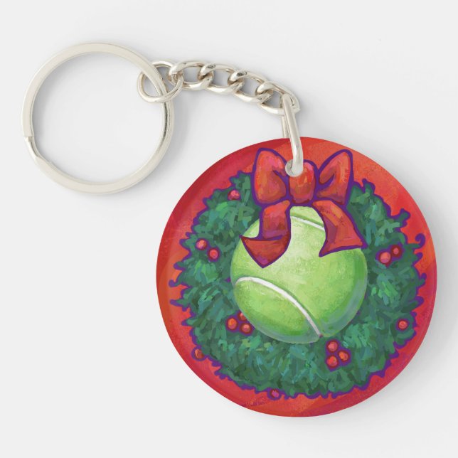 Tennis Ball in Wreath on Red Keychain (Front)