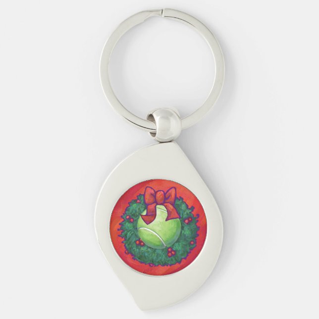 Tennis Ball in Wreath on Red Keychain (Front)