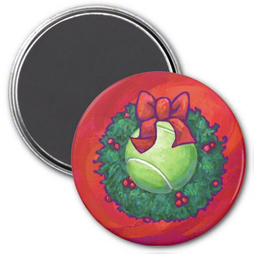 Tennis Ball in Wreath on Red Magnet