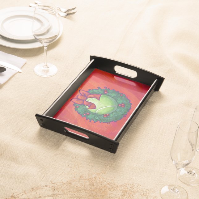 Tennis Ball in Wreath on Red Serving Tray (Front)