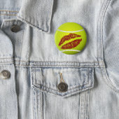 Tennis ball kiss pinback button (In Situ)