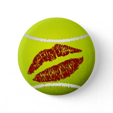 Tennis ball kiss pinback button