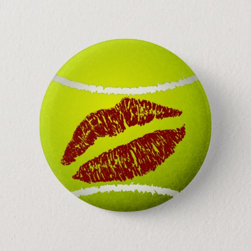 Tennis ball kiss pinback button