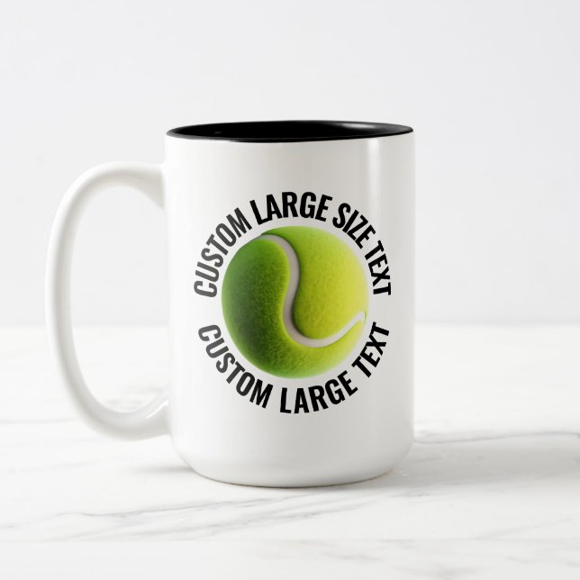 Tennis Ball & Large Text BLACK 15oz Custom Two-Tone Coffee Mug (Left)