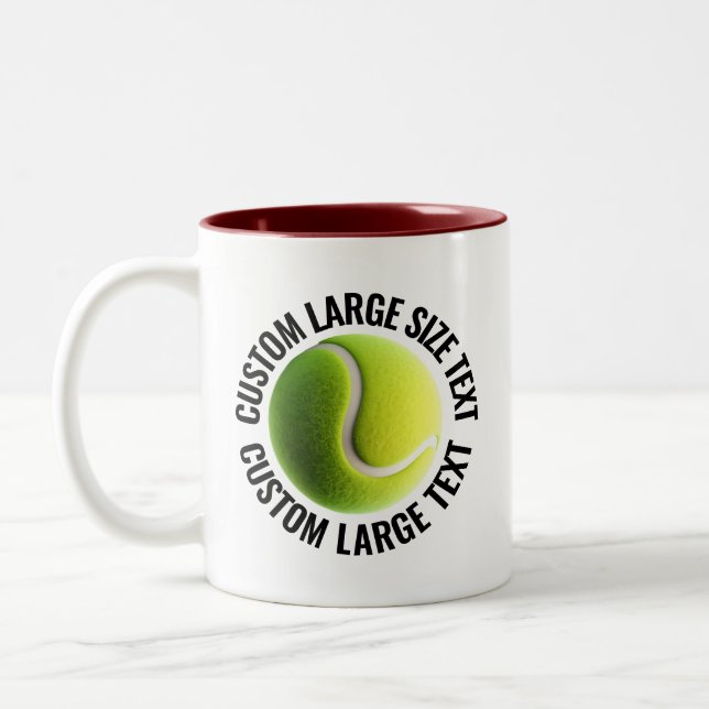 Tennis Ball & Large Text MAROON 11oz Custom Two-Tone Coffee Mug (Left)