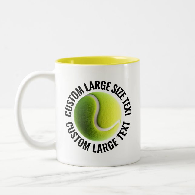 Tennis Ball & Large Text YELLOW 11oz Custom Two-Tone Coffee Mug (Left)