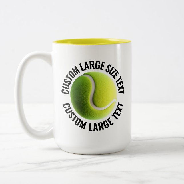 Tennis Ball & Large Text YELLOW 15oz Custom Two-Tone Coffee Mug (Left)