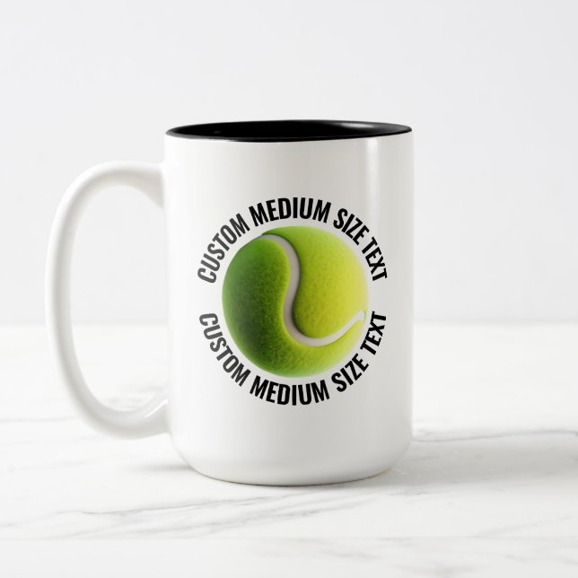 Tennis Ball & Medium Text BLACK 15oz Custom Two-Tone Coffee Mug (Left)