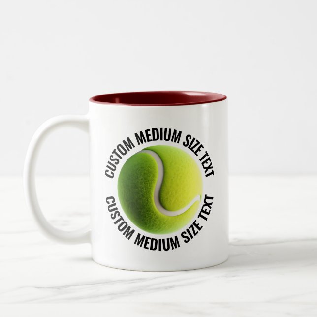Tennis Ball & Medium Text MAROON 11oz Custom Two-Tone Coffee Mug (Left)