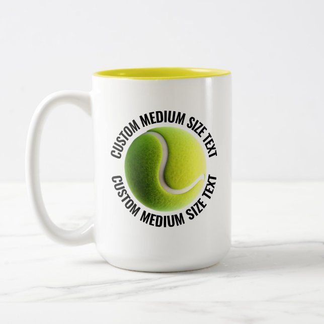 Tennis Ball & Medium Text YELLOW 15oz Custom Two-Tone Coffee Mug (Left)