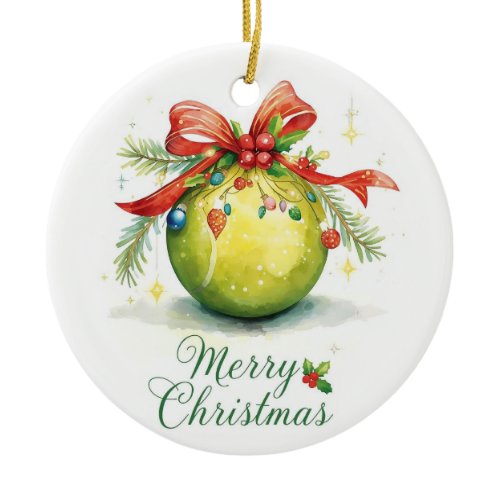 Tennis Ball Merry Christmas Holiday  Ceramic Ornament