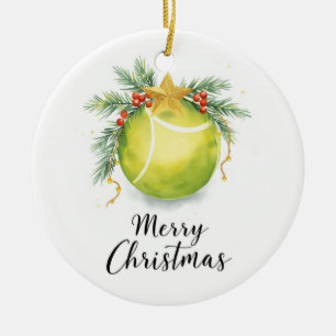 Tennis Ball Merry Christmas Holiday  Ceramic Ornament