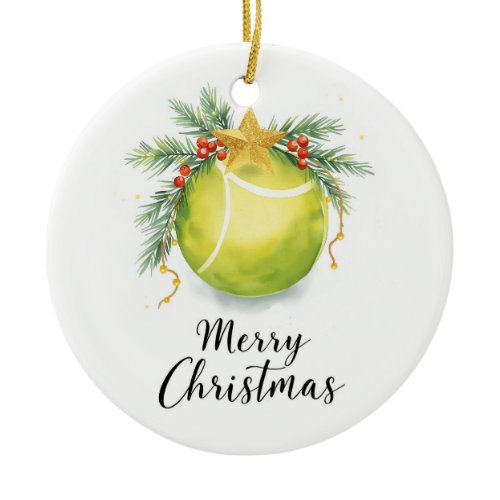 Tennis Ball Merry Christmas Holiday  Ceramic Ornament
