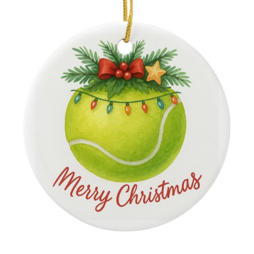 Tennis Ball Merry Christmas Holiday  Ceramic Ornament