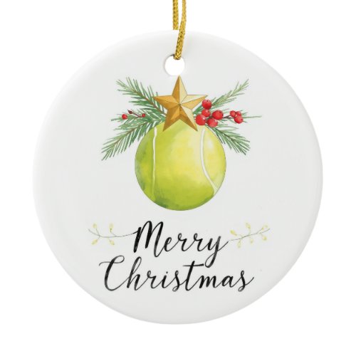 Tennis Ball Merry Christmas Holiday  Ceramic Ornament