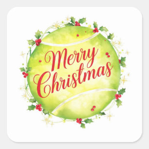 Tennis Ball Merry Christmas Holiday Square Sticker